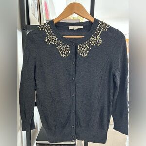 LOFT Embellished Cardigan sweater, dark grey Rhinestones sz Medium
